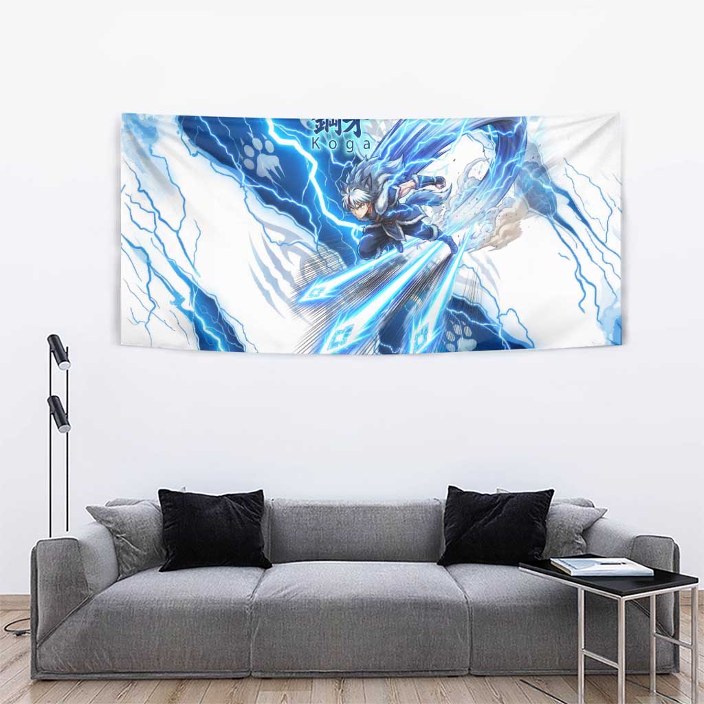 Koga Inuyasha Series Tapestry Electric Storm Anime Style with Blue Wolf Spirit