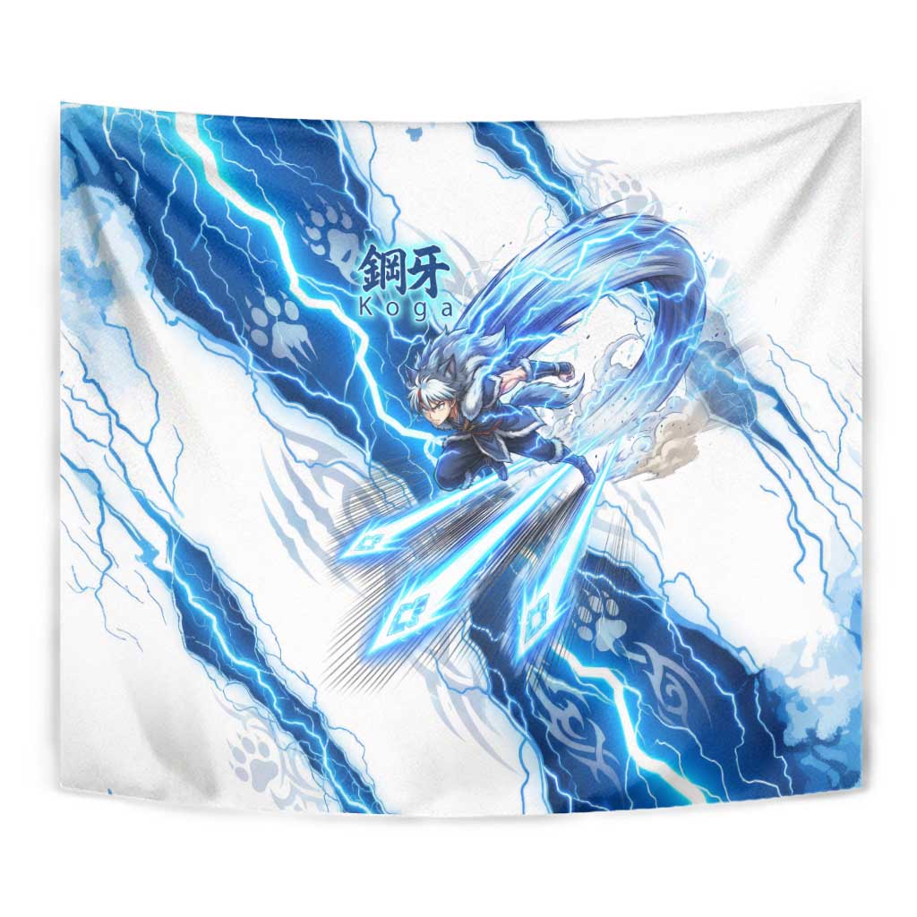 Koga Inuyasha Series Tapestry Electric Storm Anime Style with Blue Wolf Spirit