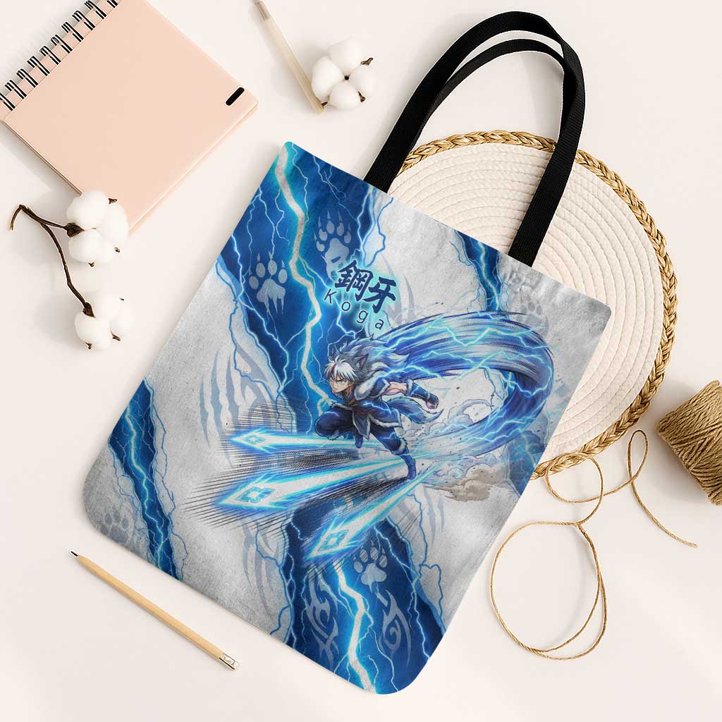 Koga Inuyasha Series Tote Bag Electric Storm Anime Style with Blue Wolf Spirit