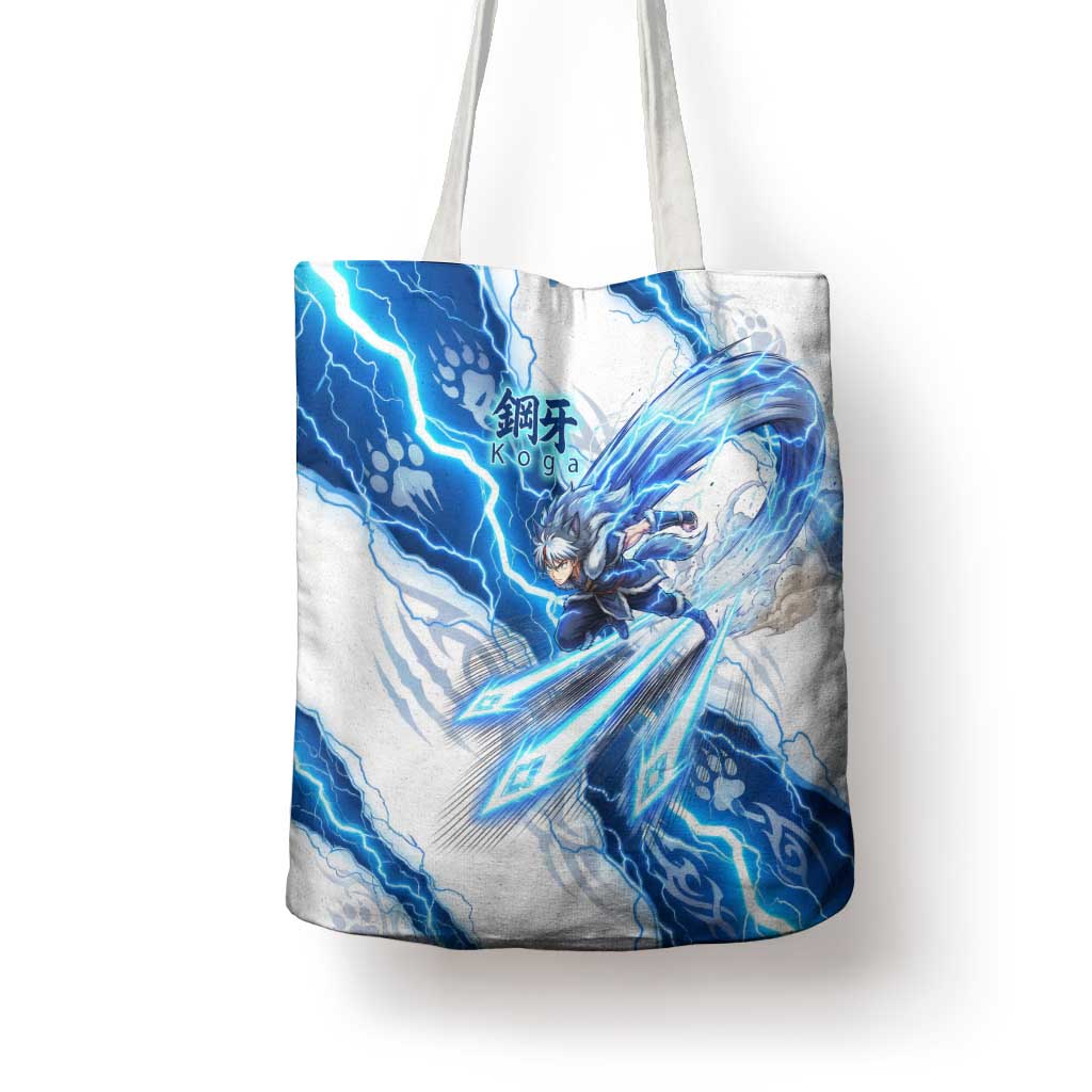 Koga Inuyasha Series Tote Bag Electric Storm Anime Style with Blue Wolf Spirit