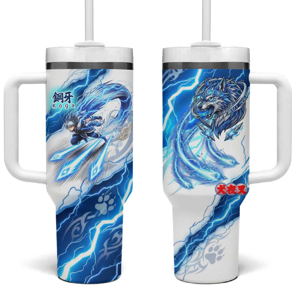 Koga Inuyasha Series Tumbler With Handle Electric Storm Anime Style with Blue Wolf Spirit