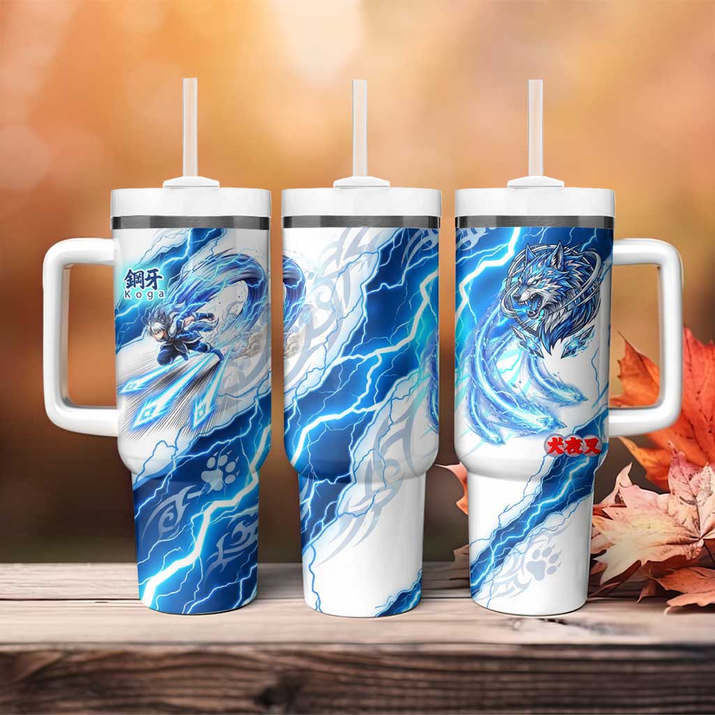 Koga Inuyasha Series Tumbler With Handle Electric Storm Anime Style with Blue Wolf Spirit