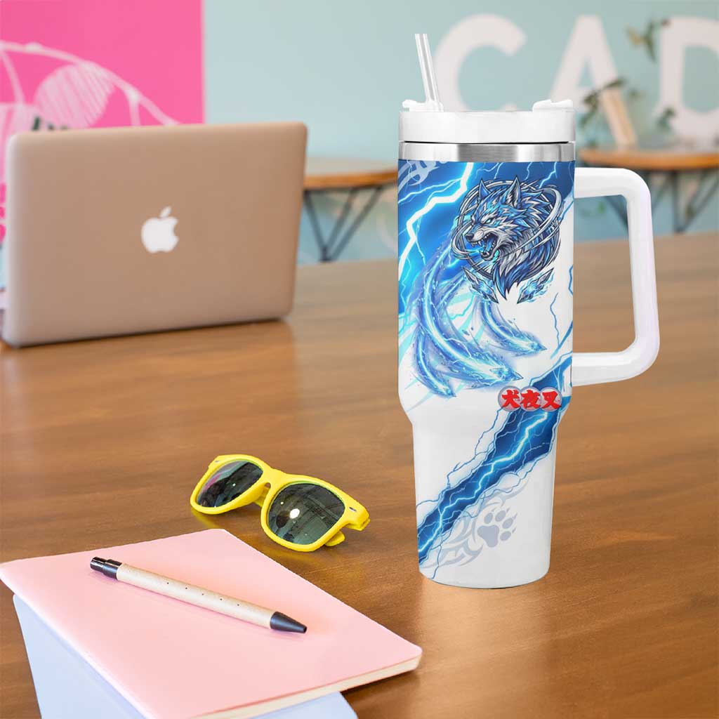 Koga Inuyasha Series Tumbler With Handle Electric Storm Anime Style with Blue Wolf Spirit