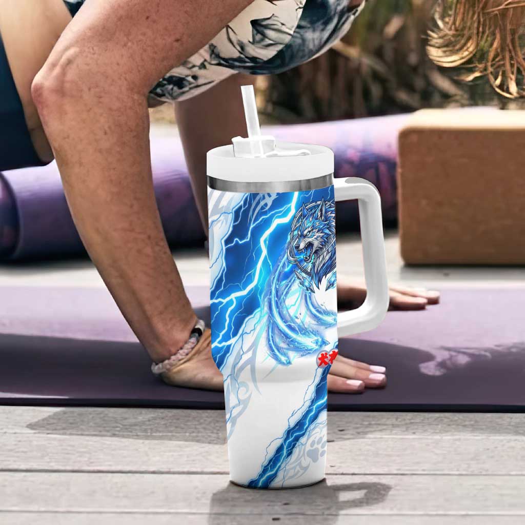 Koga Inuyasha Series Tumbler With Handle Electric Storm Anime Style with Blue Wolf Spirit