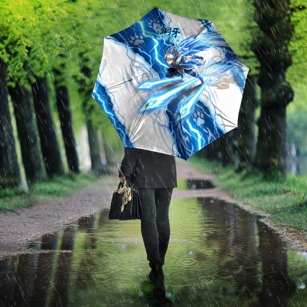 Koga Inuyasha Series Umbrella Electric Storm Anime Style with Blue Wolf Spirit