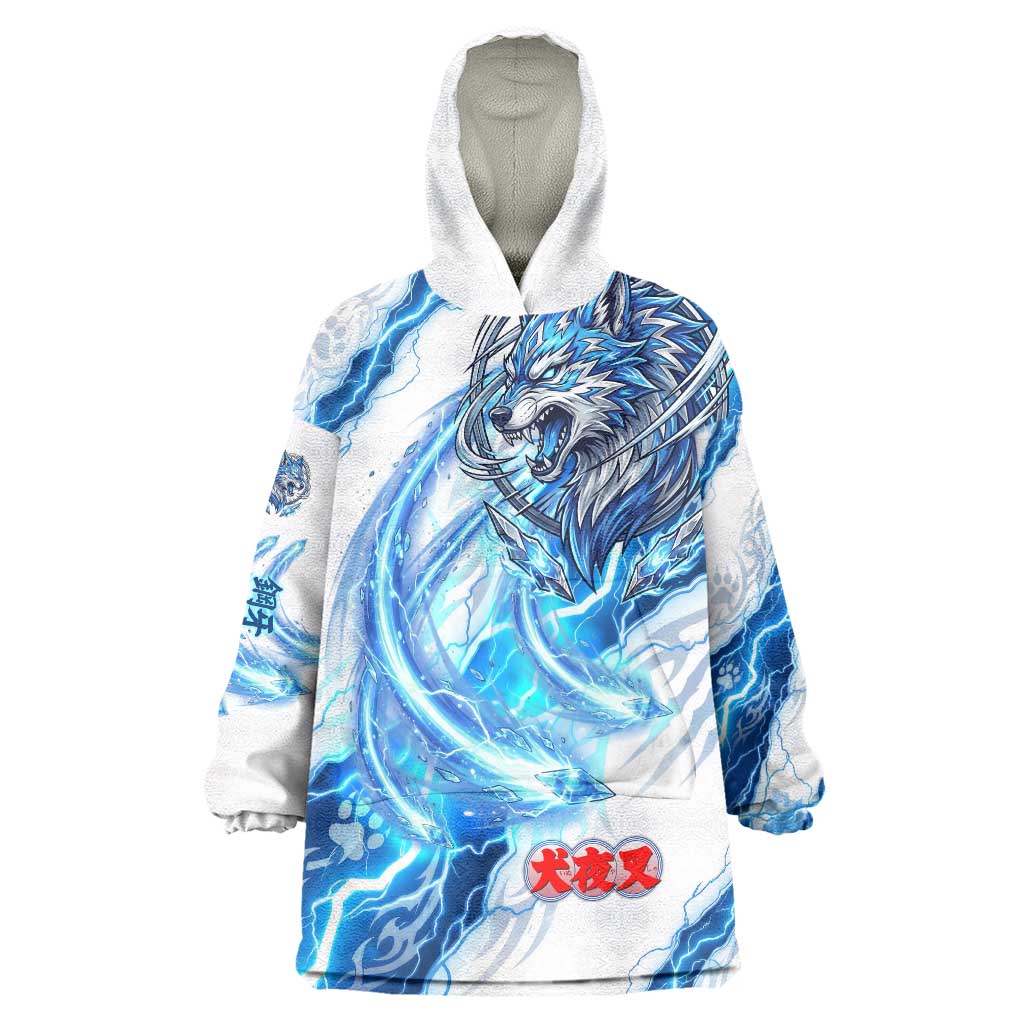 Koga Inuyasha Series Wearable Blanket Hoodie Electric Storm Anime Style with Blue Wolf Spirit