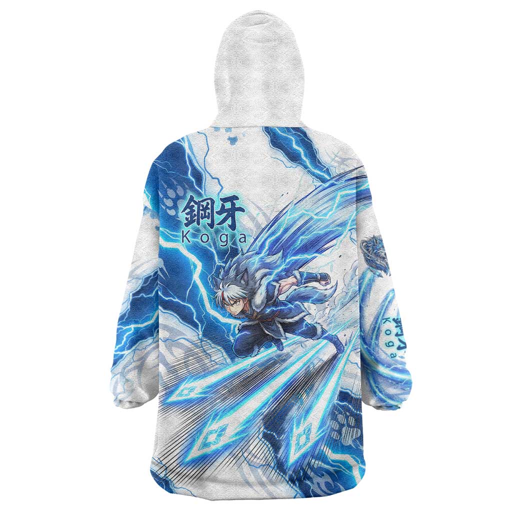 Koga Inuyasha Series Wearable Blanket Hoodie Electric Storm Anime Style with Blue Wolf Spirit