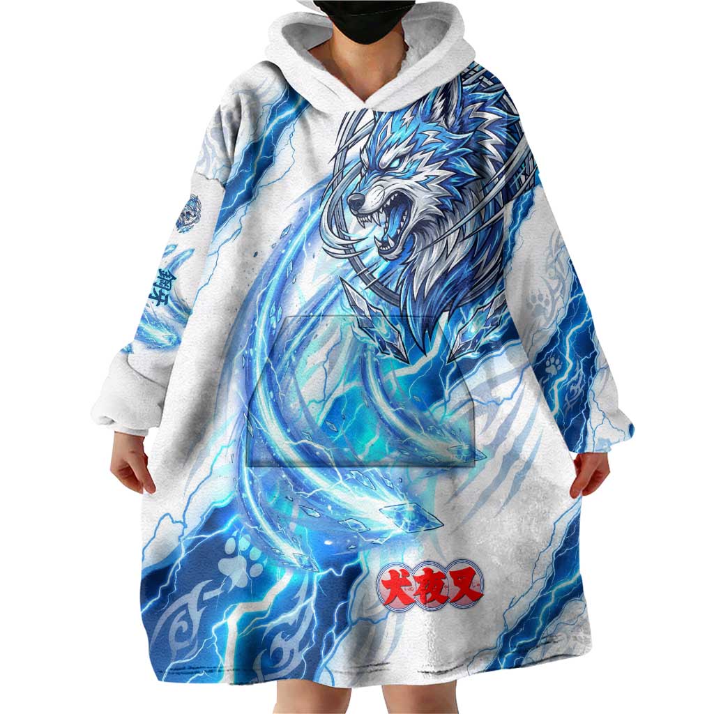 Koga Inuyasha Series Wearable Blanket Hoodie Electric Storm Anime Style with Blue Wolf Spirit
