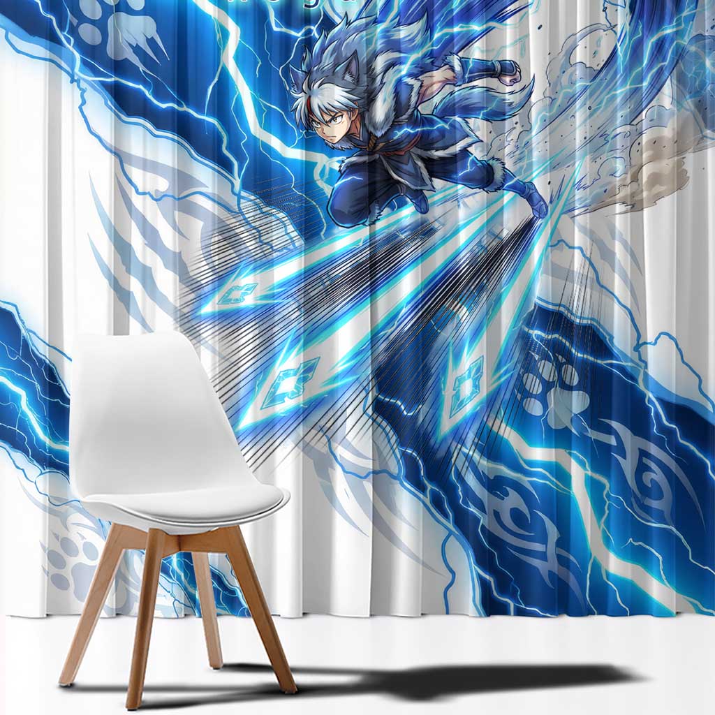 Koga Inuyasha Series Window Curtain Electric Storm Anime Style with Blue Wolf Spirit
