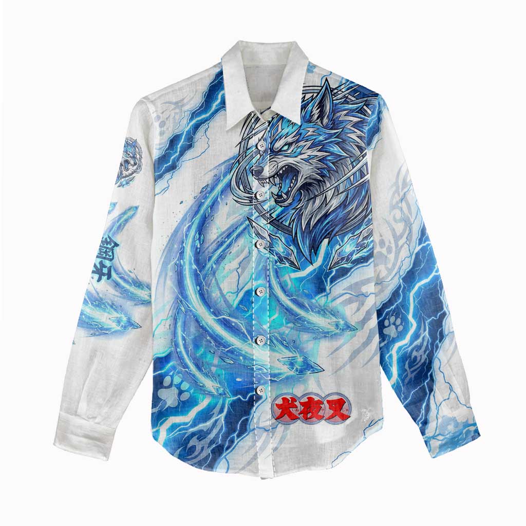 Koga Inuyasha Series Women Casual Shirt Electric Storm Anime Style with Blue Wolf Spirit