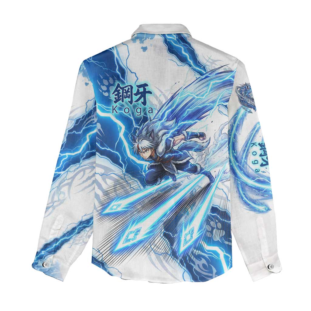 Koga Inuyasha Series Women Casual Shirt Electric Storm Anime Style with Blue Wolf Spirit