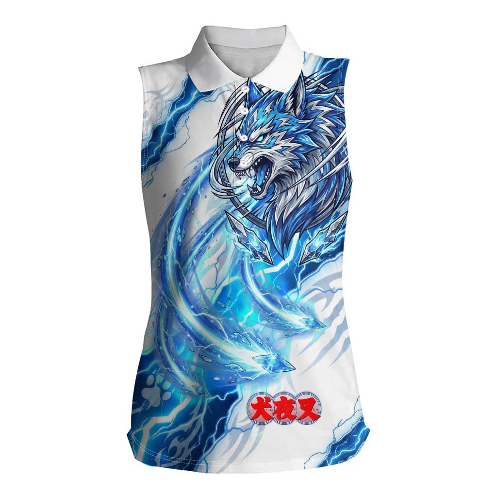 Koga Inuyasha Series Women Sleeveless Polo Shirt Electric Storm Anime Style with Blue Wolf Spirit