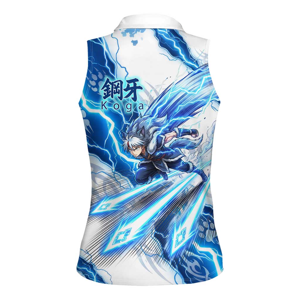 Koga Inuyasha Series Women Sleeveless Polo Shirt Electric Storm Anime Style with Blue Wolf Spirit