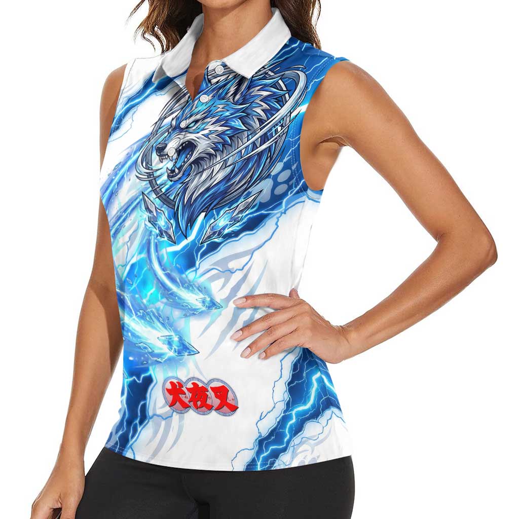 Koga Inuyasha Series Women Sleeveless Polo Shirt Electric Storm Anime Style with Blue Wolf Spirit