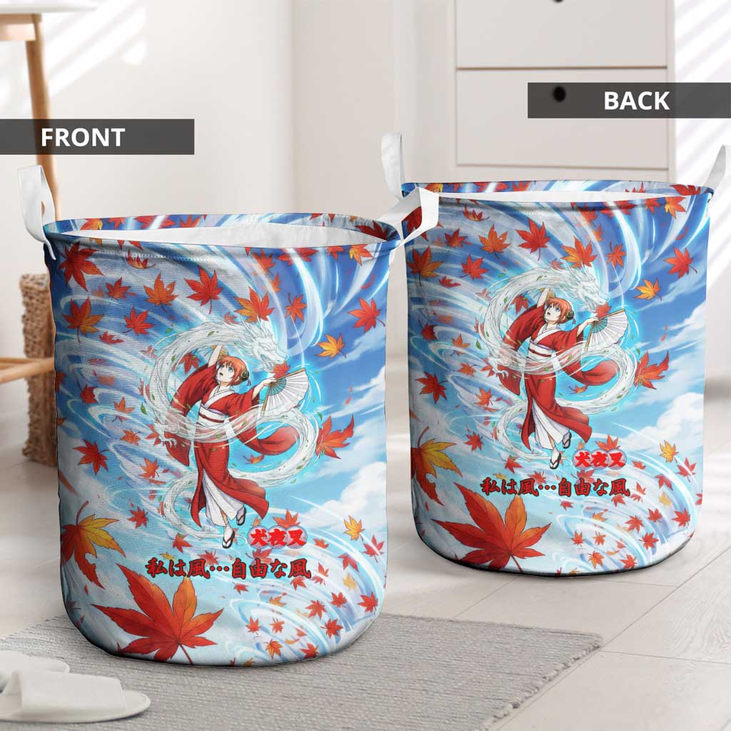 Kagura Inuyasha Series Laundry Basket Wind Spirit Anime Style with Autumn Maple Leaves