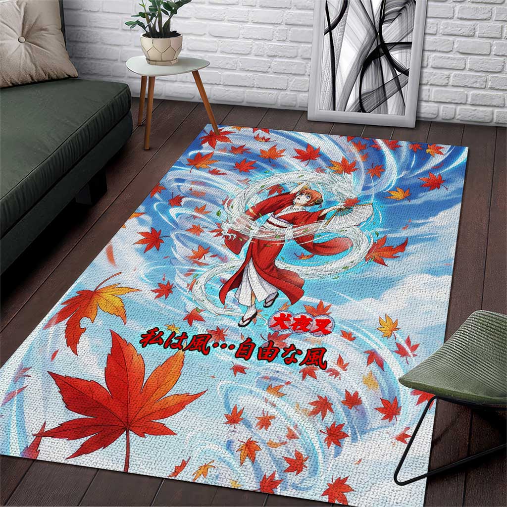 Kagura Inuyasha Series Area Rug Wind Spirit Anime Style with Autumn Maple Leaves