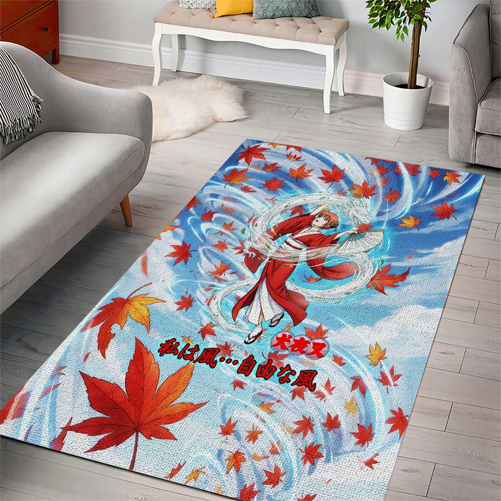 Kagura Inuyasha Series Area Rug Wind Spirit Anime Style with Autumn Maple Leaves