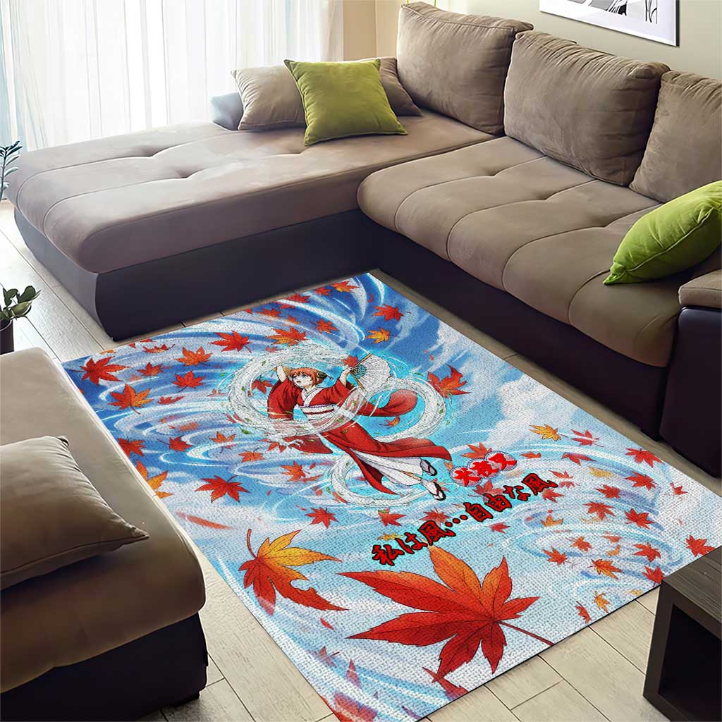 Kagura Inuyasha Series Area Rug Wind Spirit Anime Style with Autumn Maple Leaves