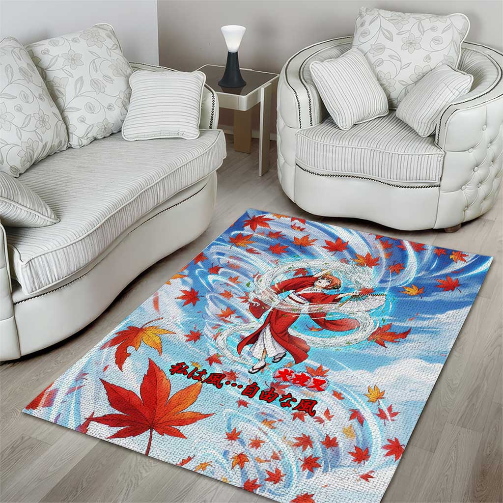 Kagura Inuyasha Series Area Rug Wind Spirit Anime Style with Autumn Maple Leaves