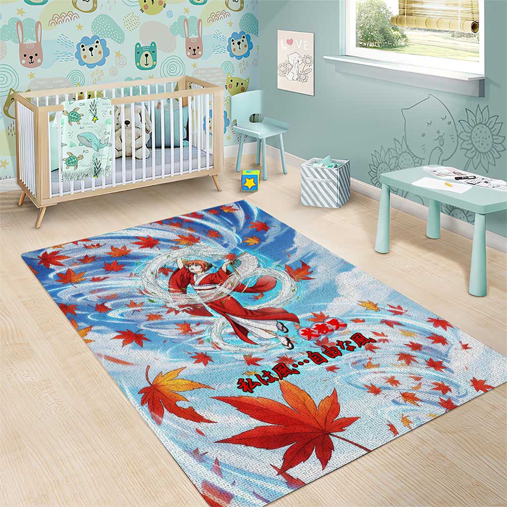 Kagura Inuyasha Series Area Rug Wind Spirit Anime Style with Autumn Maple Leaves