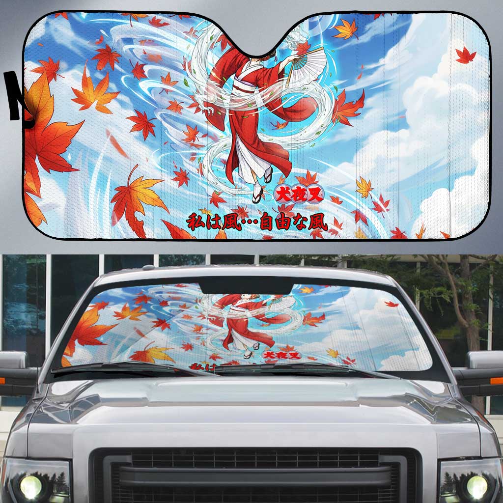 Kagura Inuyasha Series Auto Sun Shade Wind Spirit Anime Style with Autumn Maple Leaves