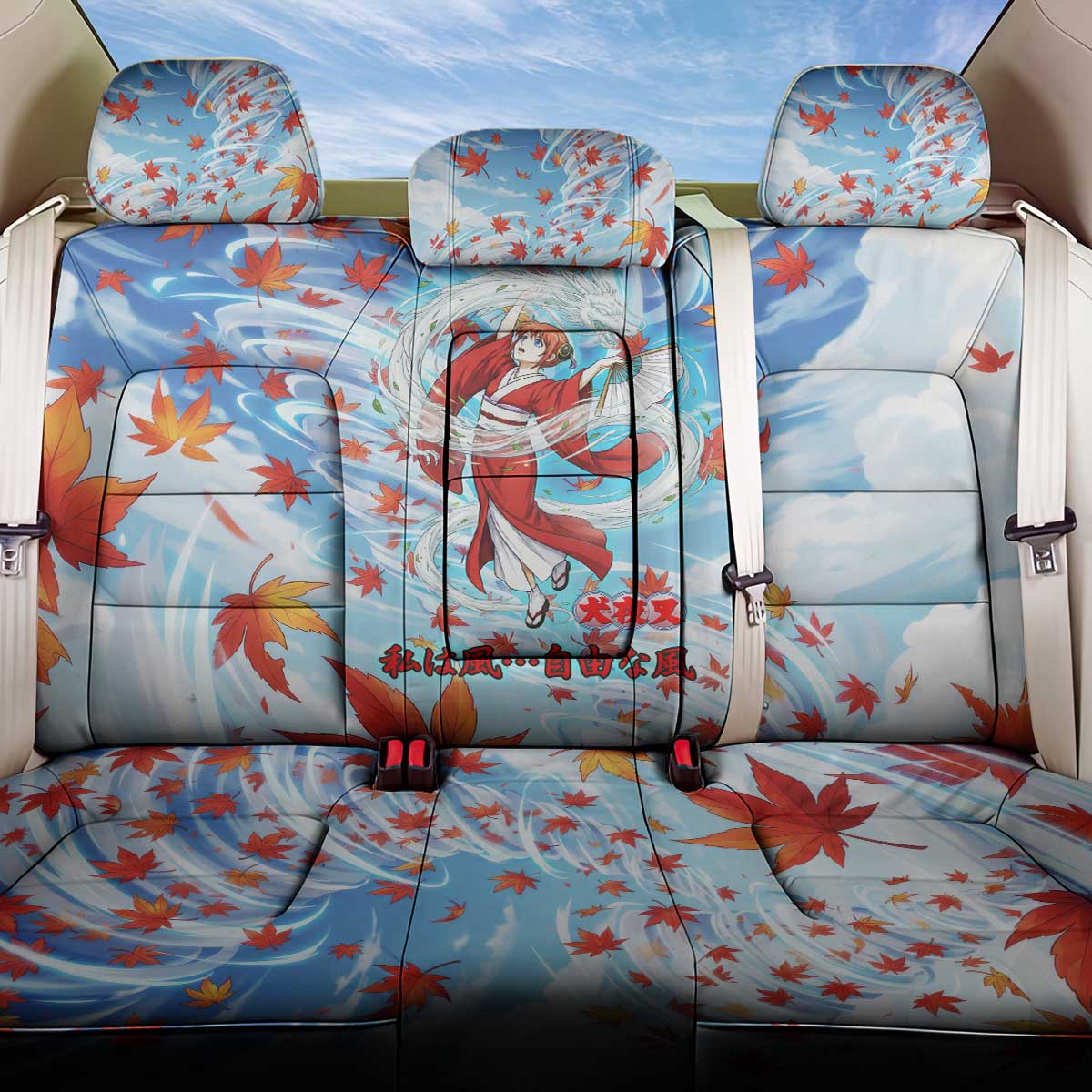 Kagura Inuyasha Series Back Car Seat Cover Wind Spirit Anime Style with Autumn Maple Leaves