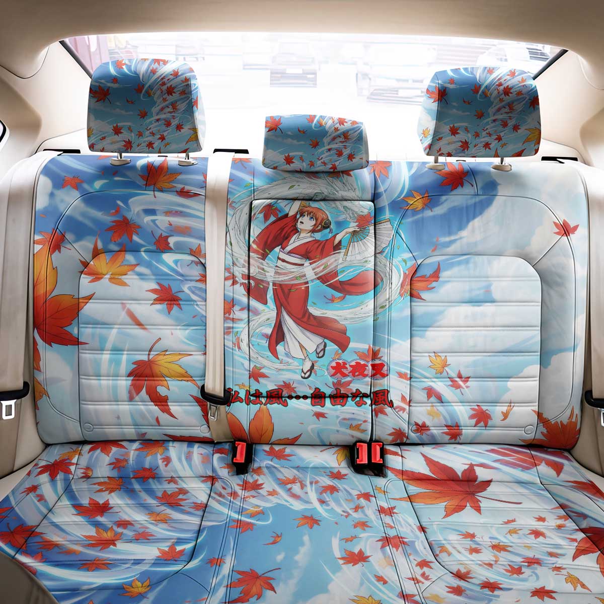 Kagura Inuyasha Series Back Car Seat Cover Wind Spirit Anime Style with Autumn Maple Leaves