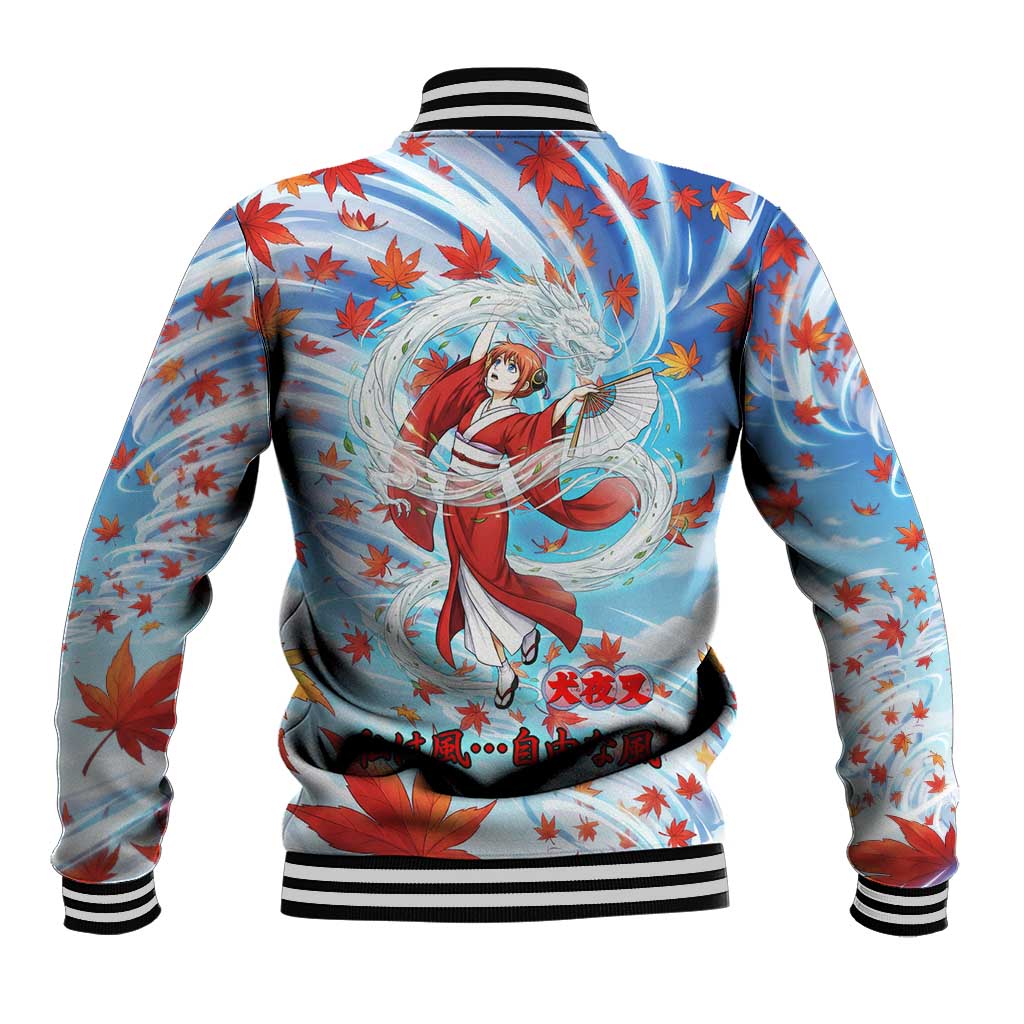 Kagura Inuyasha Series Baseball Jacket Wind Spirit Anime Style with Autumn Maple Leaves
