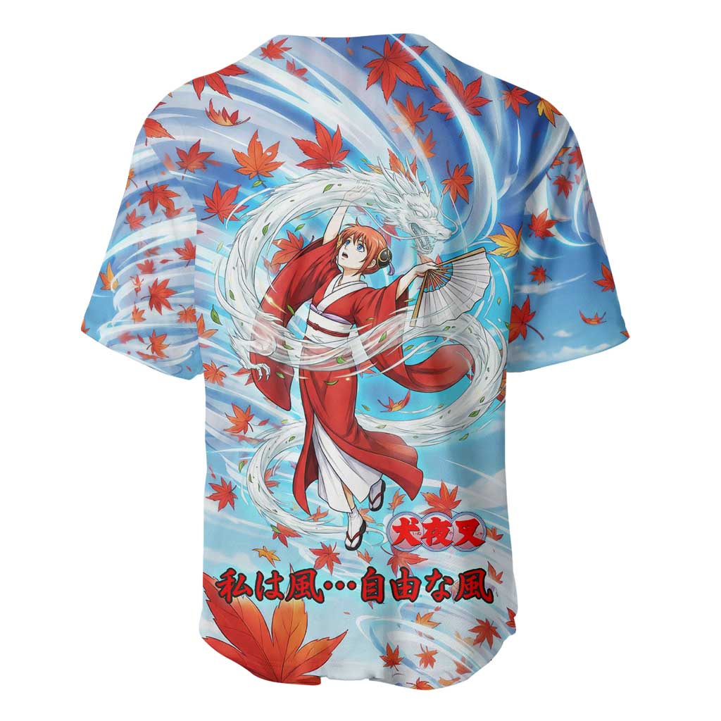 Kagura Inuyasha Series Baseball Jersey Wind Spirit Anime Style with Autumn Maple Leaves