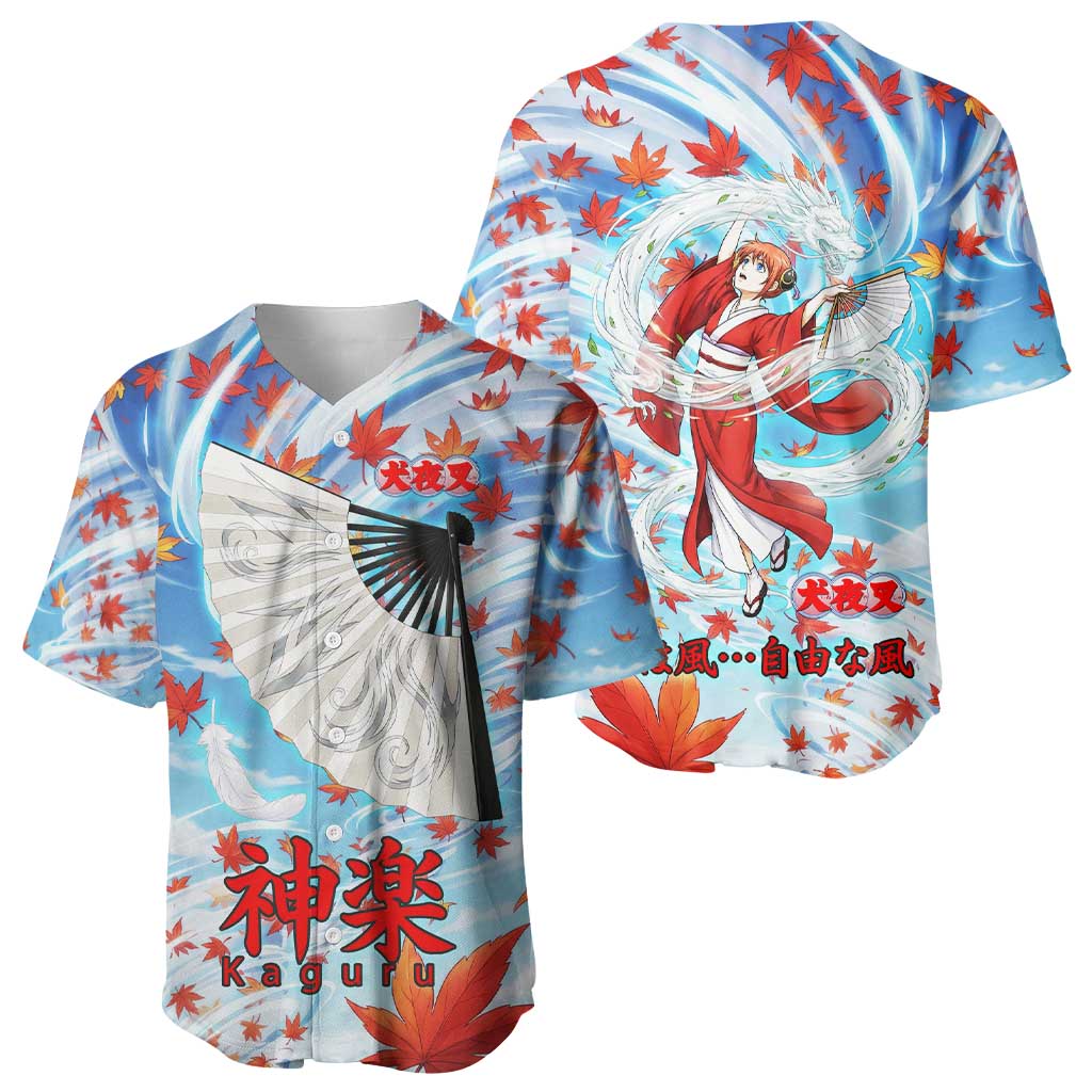 Kagura Inuyasha Series Baseball Jersey Wind Spirit Anime Style with Autumn Maple Leaves