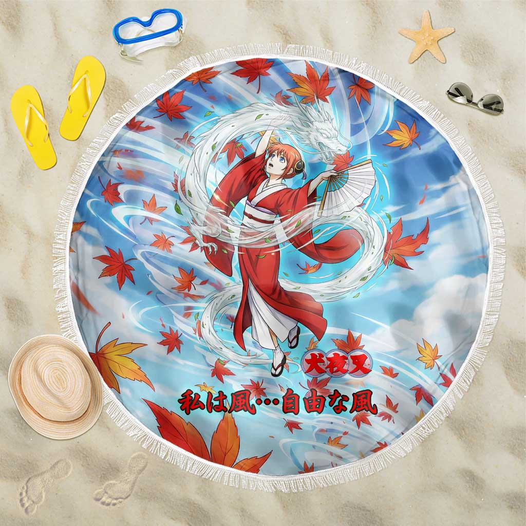 Kagura Inuyasha Series Beach Blanket Wind Spirit Anime Style with Autumn Maple Leaves