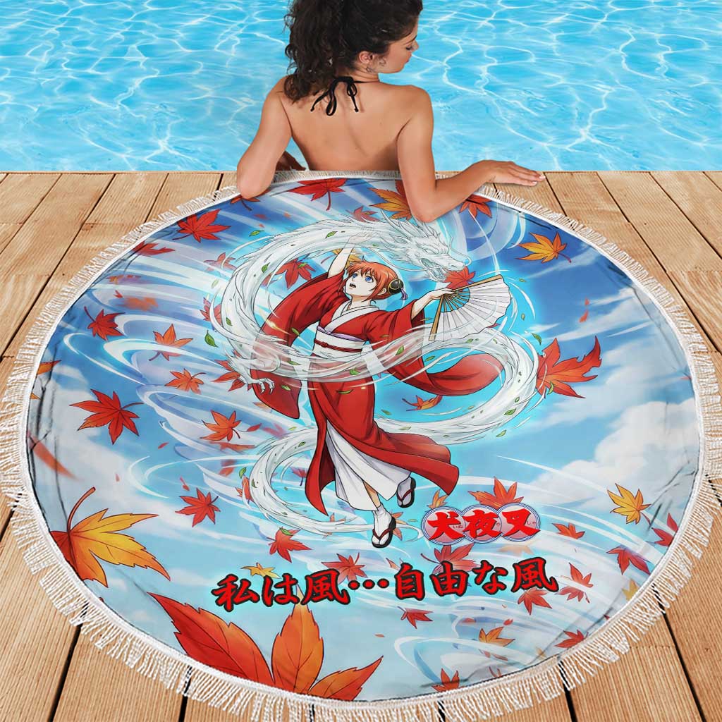 Kagura Inuyasha Series Beach Blanket Wind Spirit Anime Style with Autumn Maple Leaves