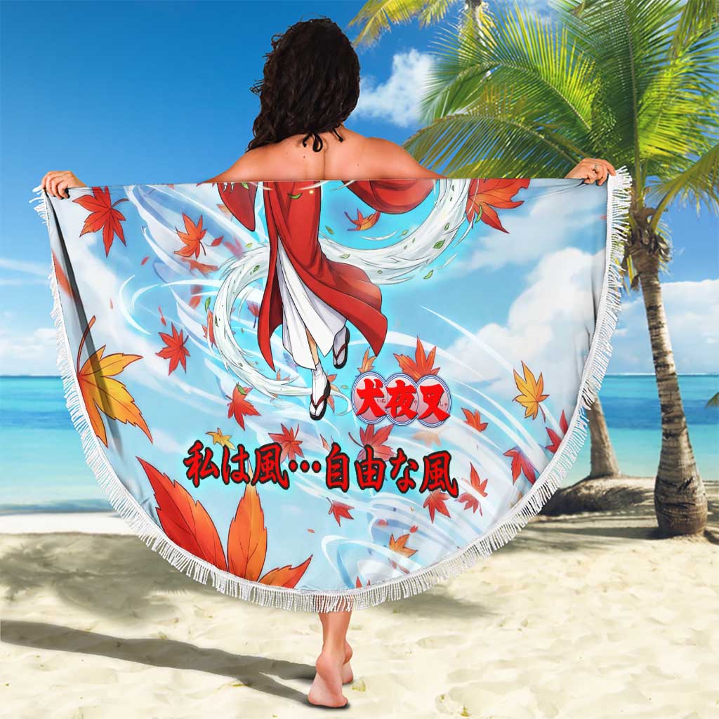 Kagura Inuyasha Series Beach Blanket Wind Spirit Anime Style with Autumn Maple Leaves