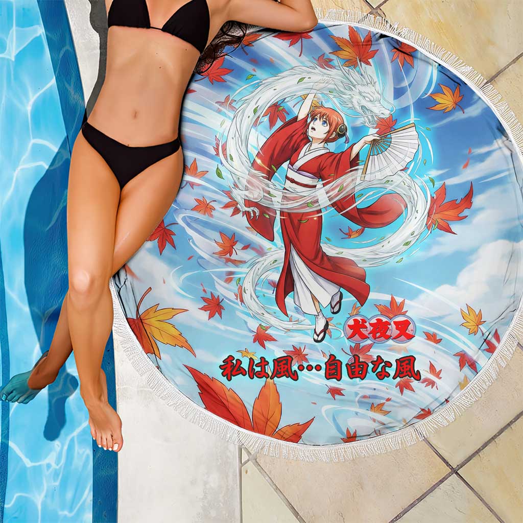 Kagura Inuyasha Series Beach Blanket Wind Spirit Anime Style with Autumn Maple Leaves