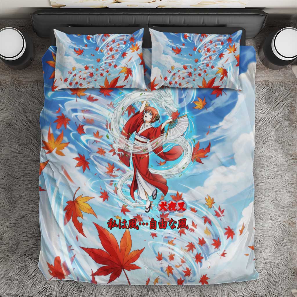 Kagura Inuyasha Series Bedding Set Wind Spirit Anime Style with Autumn Maple Leaves