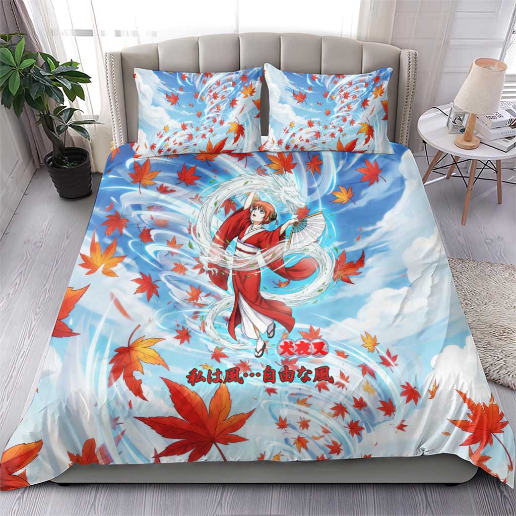 Kagura Inuyasha Series Bedding Set Wind Spirit Anime Style with Autumn Maple Leaves