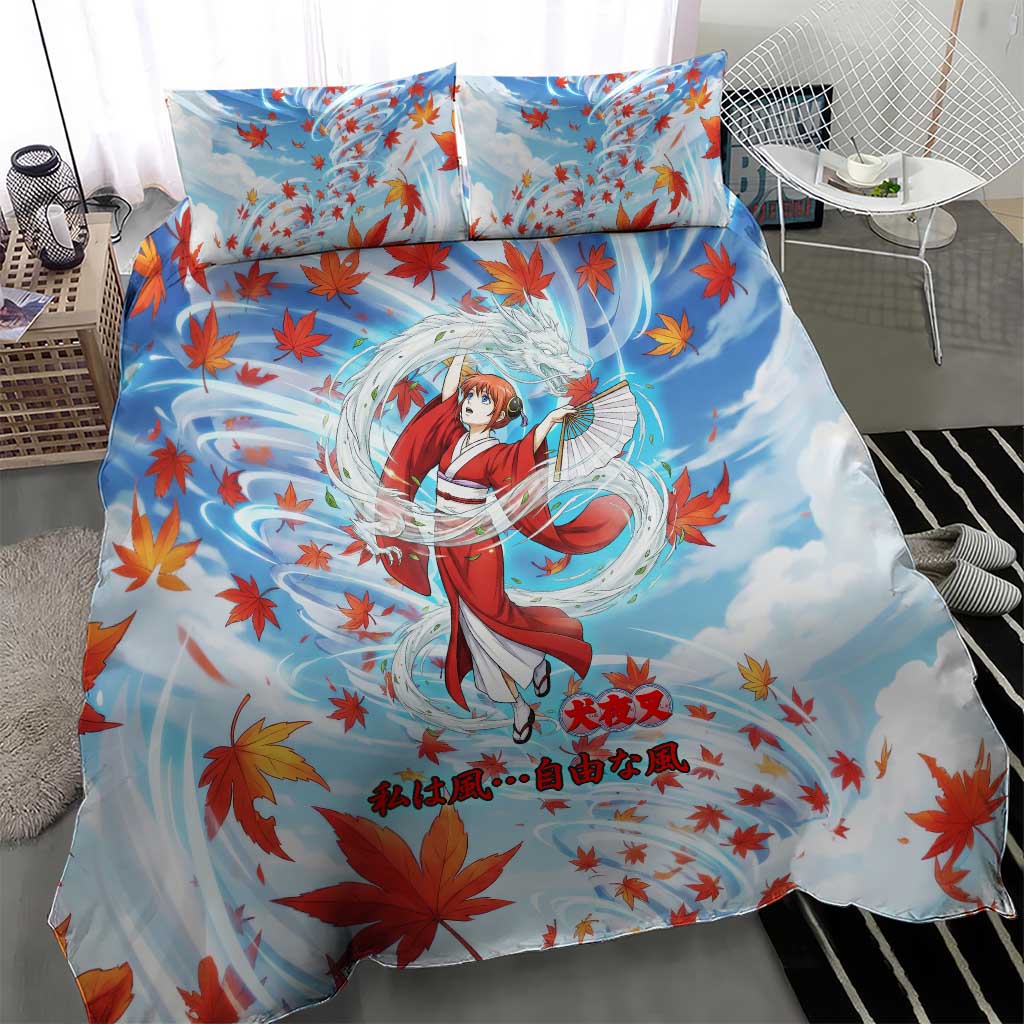 Kagura Inuyasha Series Bedding Set Wind Spirit Anime Style with Autumn Maple Leaves