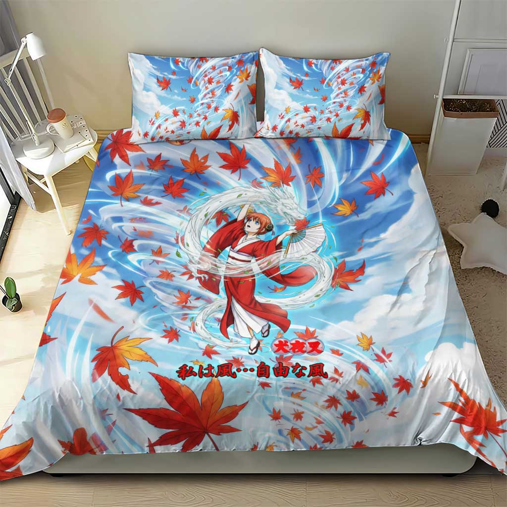 Kagura Inuyasha Series Bedding Set Wind Spirit Anime Style with Autumn Maple Leaves