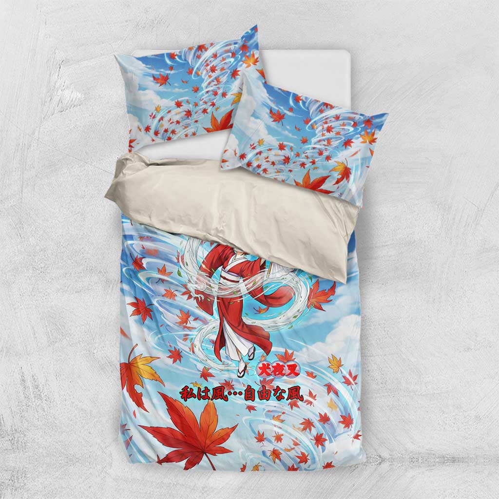 Kagura Inuyasha Series Bedding Set Wind Spirit Anime Style with Autumn Maple Leaves