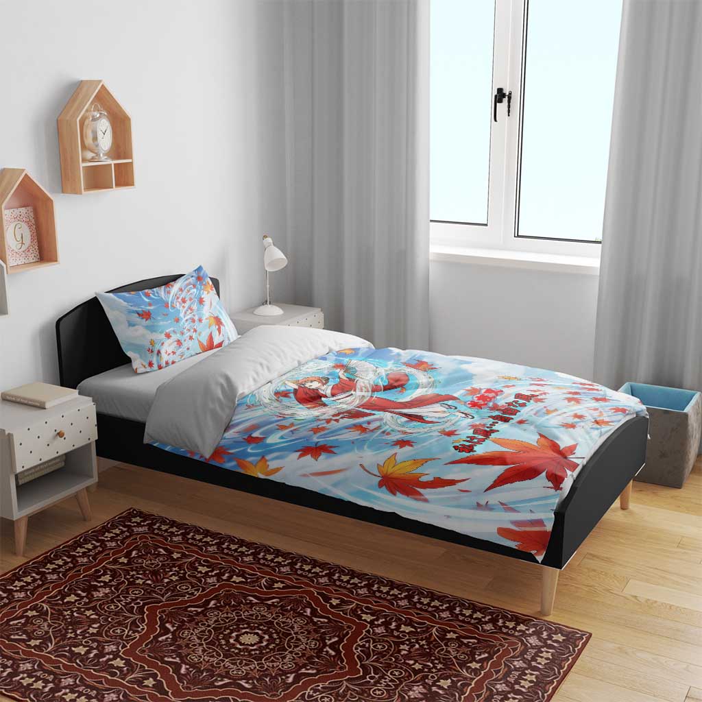 Kagura Inuyasha Series Bedding Set Wind Spirit Anime Style with Autumn Maple Leaves