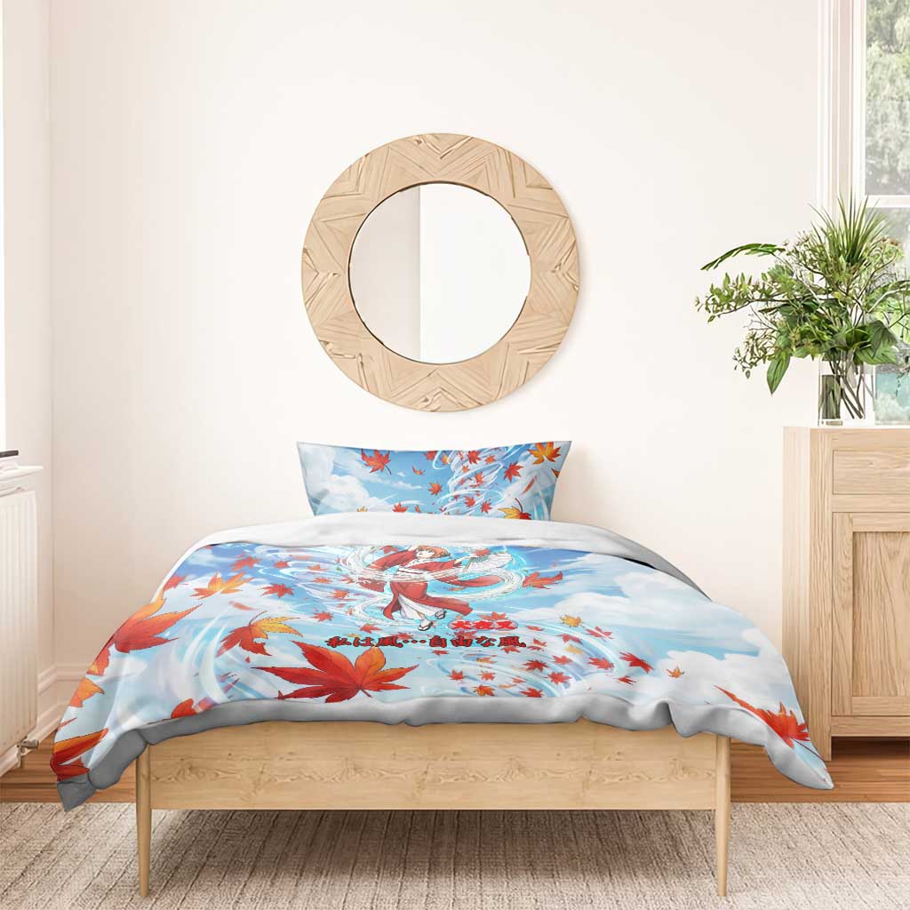 Kagura Inuyasha Series Bedding Set Wind Spirit Anime Style with Autumn Maple Leaves
