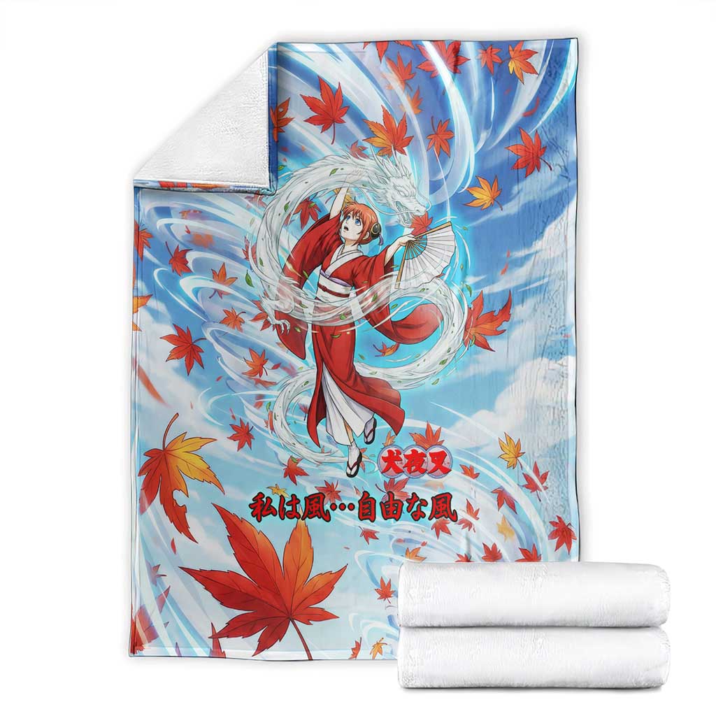 Kagura Inuyasha Series Blanket Wind Spirit Anime Style with Autumn Maple Leaves