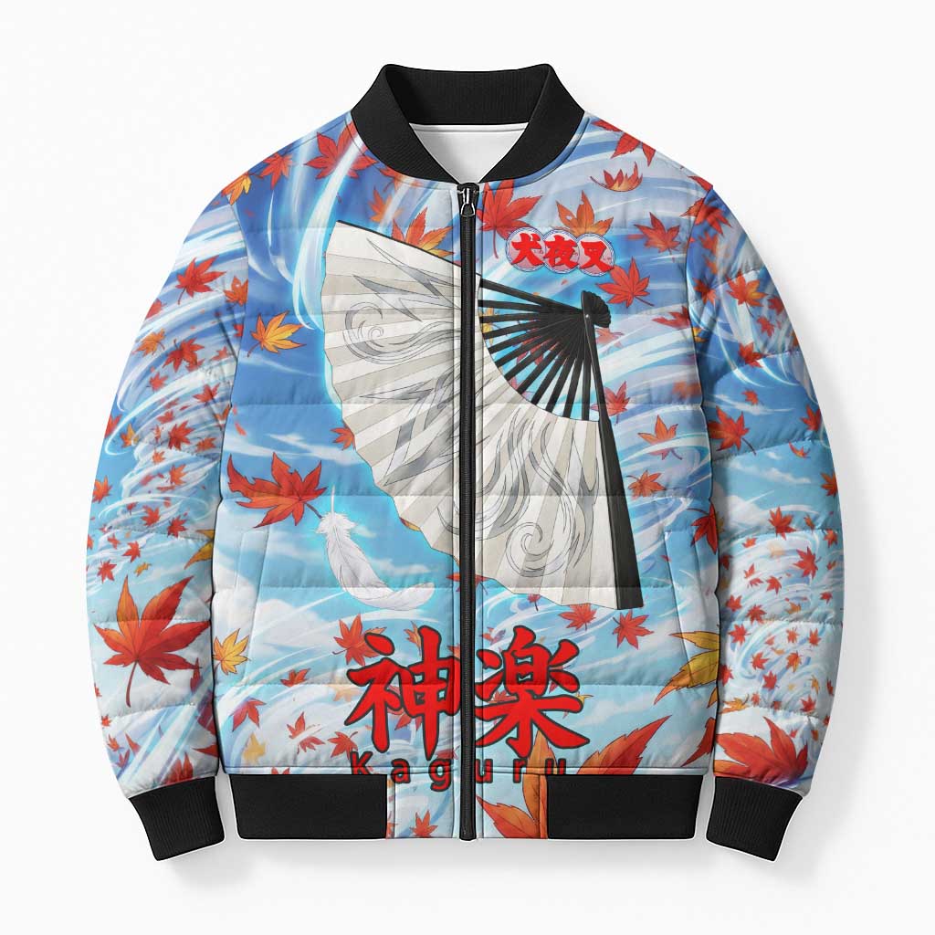 Kagura Inuyasha Series Bomber Puffer Jacket Wind Spirit Anime Style with Autumn Maple Leaves