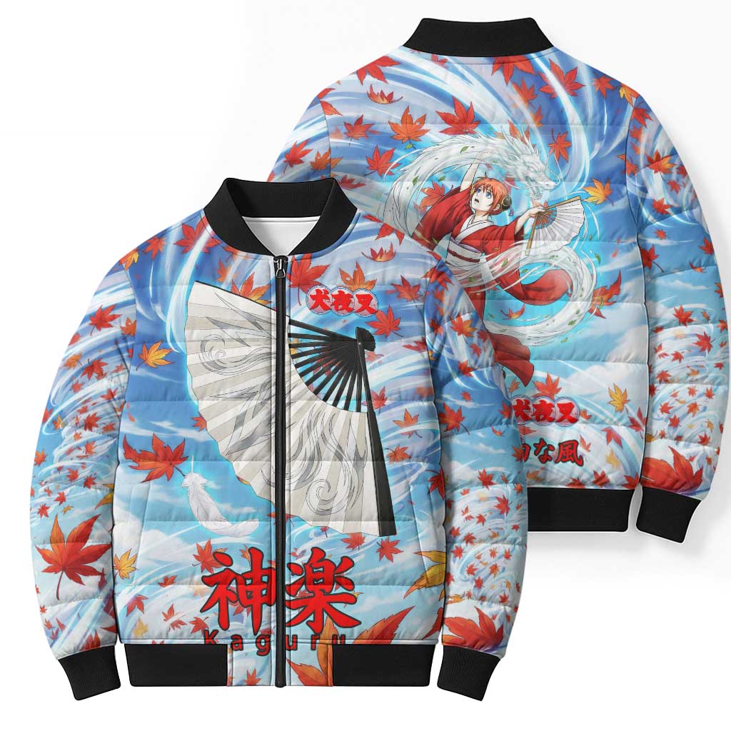 Kagura Inuyasha Series Bomber Puffer Jacket Wind Spirit Anime Style with Autumn Maple Leaves
