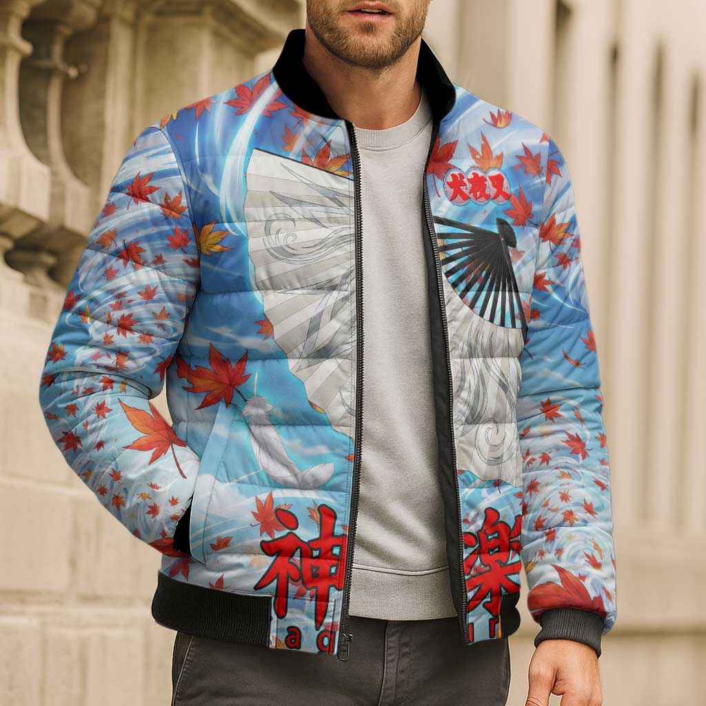 Kagura Inuyasha Series Bomber Puffer Jacket Wind Spirit Anime Style with Autumn Maple Leaves