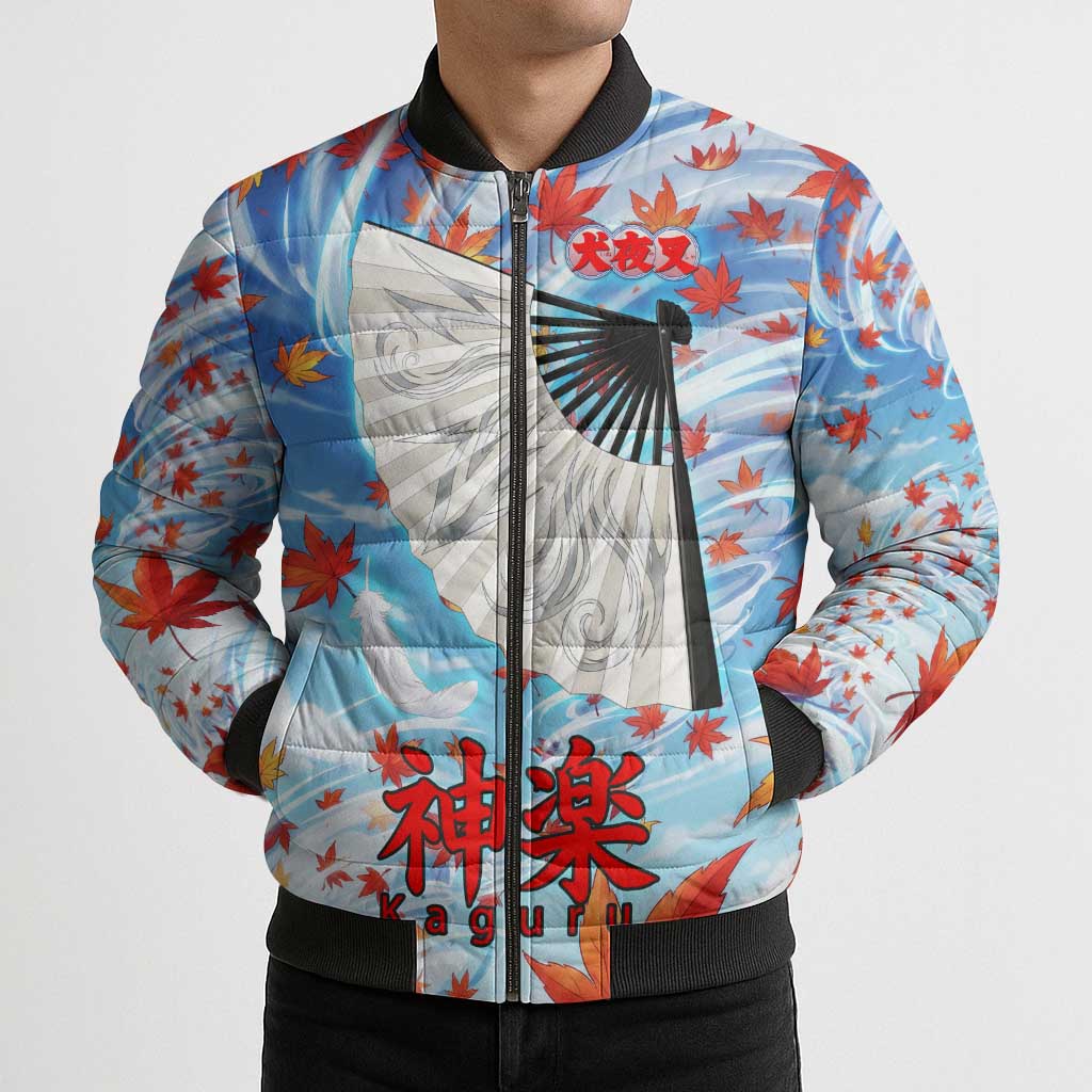 Kagura Inuyasha Series Bomber Puffer Jacket Wind Spirit Anime Style with Autumn Maple Leaves