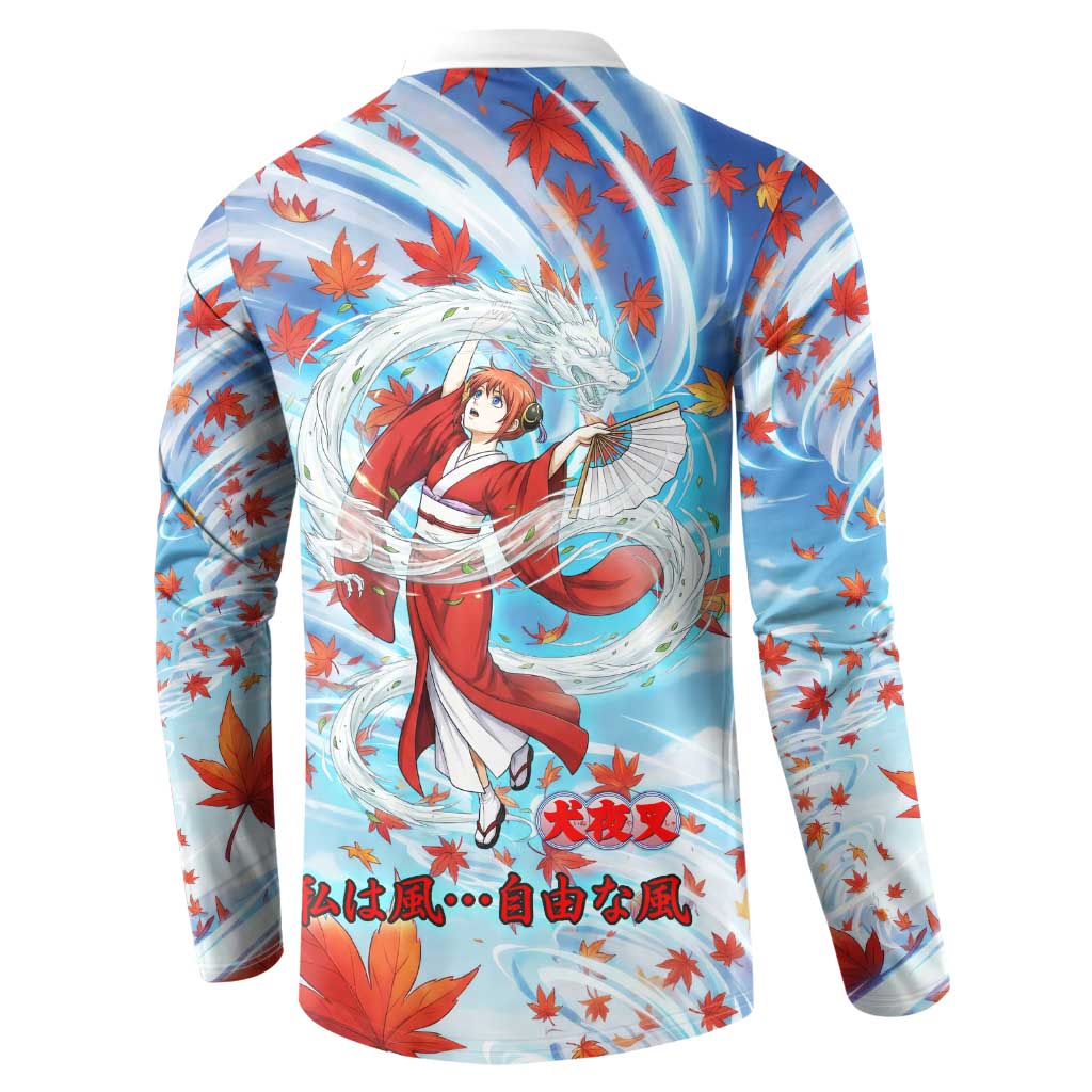 Kagura Inuyasha Series Button Sweatshirt Wind Spirit Anime Style with Autumn Maple Leaves