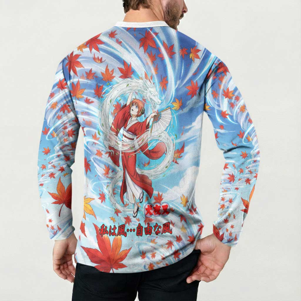 Kagura Inuyasha Series Button Sweatshirt Wind Spirit Anime Style with Autumn Maple Leaves