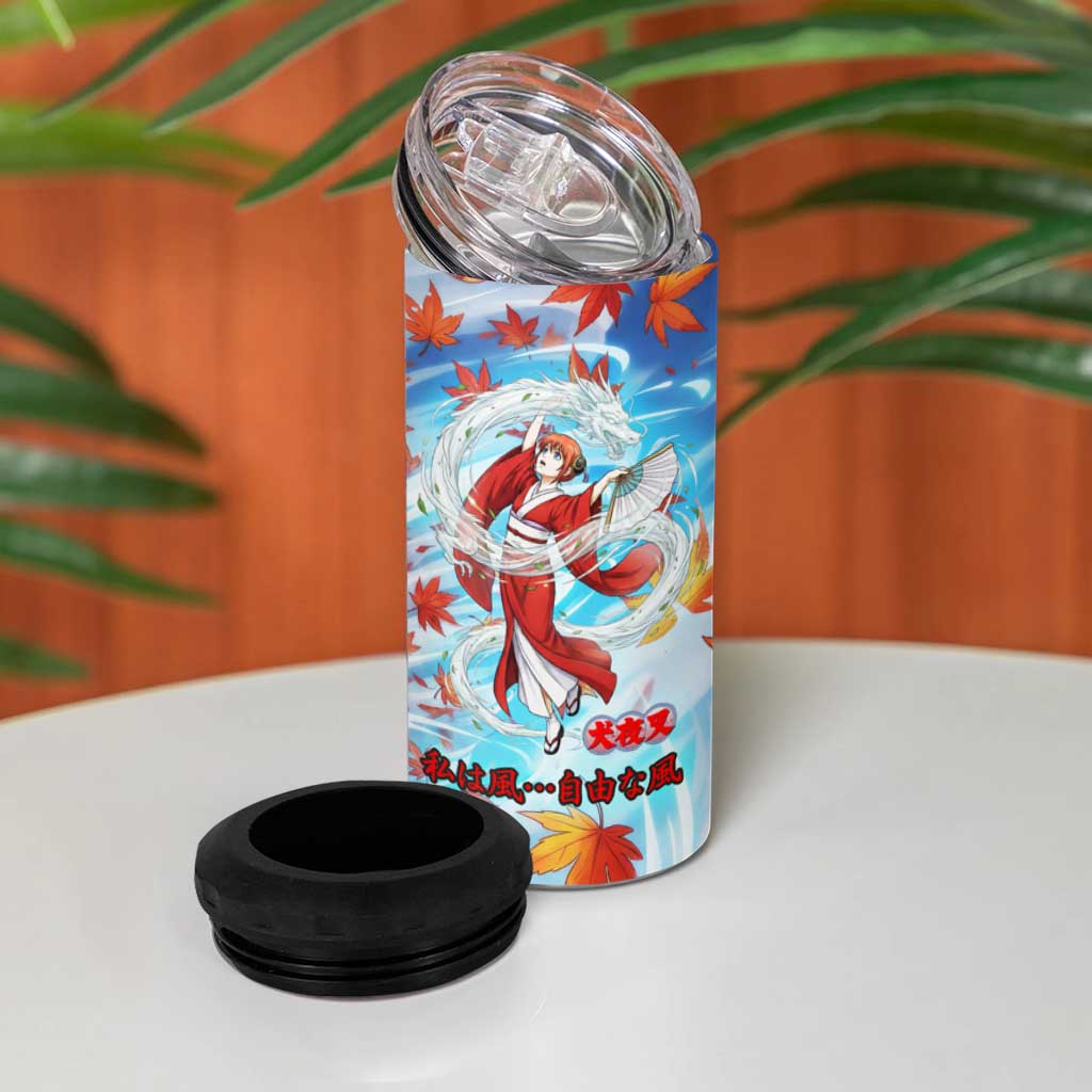 Kagura Inuyasha Series 4 in 1 Can Cooler Tumbler Wind Spirit Anime Style with Autumn Maple Leaves