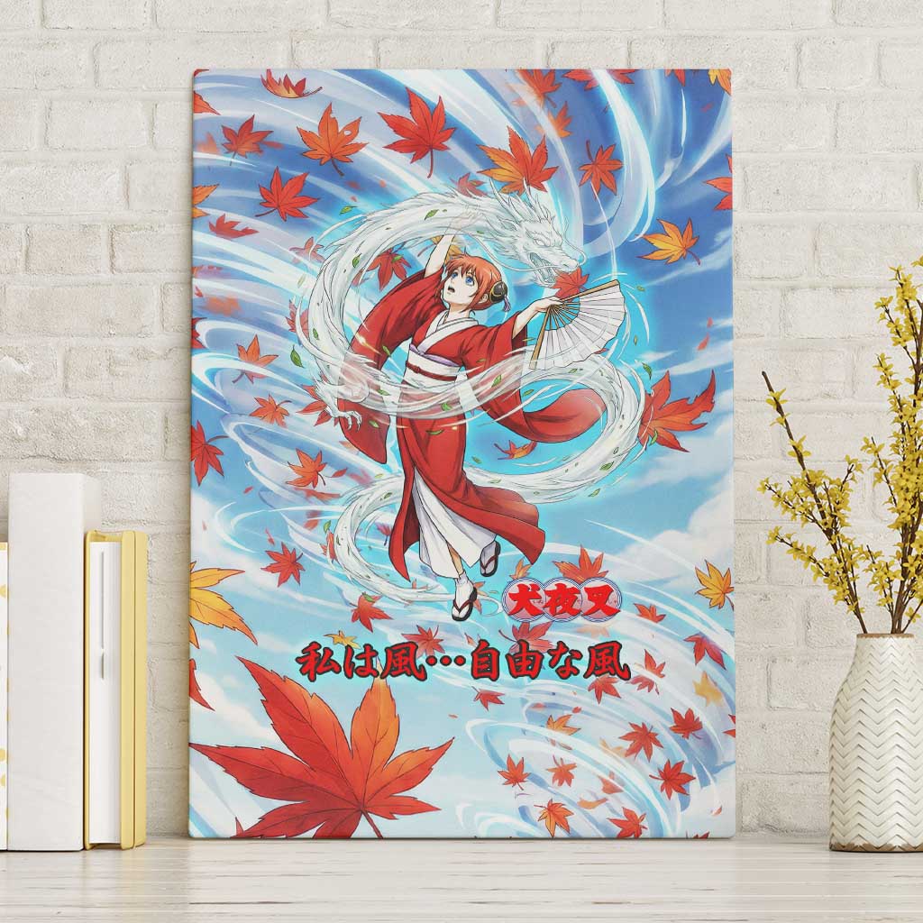 Kagura Inuyasha Series Canvas Wall Art Wind Spirit Anime Style with Autumn Maple Leaves